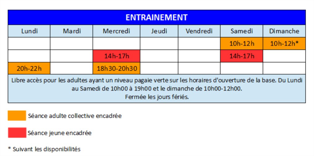 Horaires entrainements 2017 rentrée